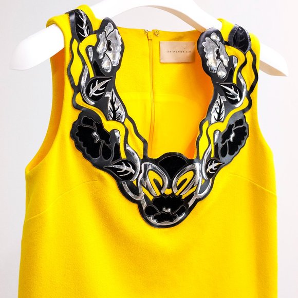 Christopher Kane Yellow Crepe Metallic Embellishment Tank - Picture 1 of 9